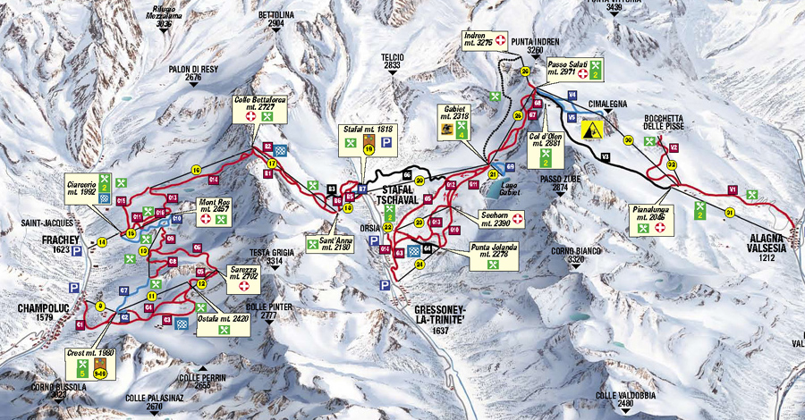 Mappa piste sci Gressoney